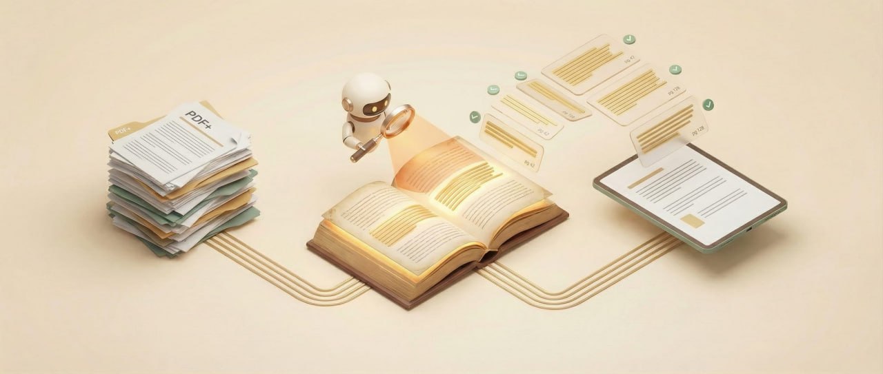 RAG-Prozess: Dokumente, semantische Suche und verifiziertes Ergebnis.